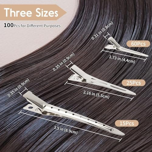 100 PCS Silver Metal Alligator Clips 3 Sizes with 2 Distribution Combs for Hair Styling, Braids, Coloring, DIY - görsel 6