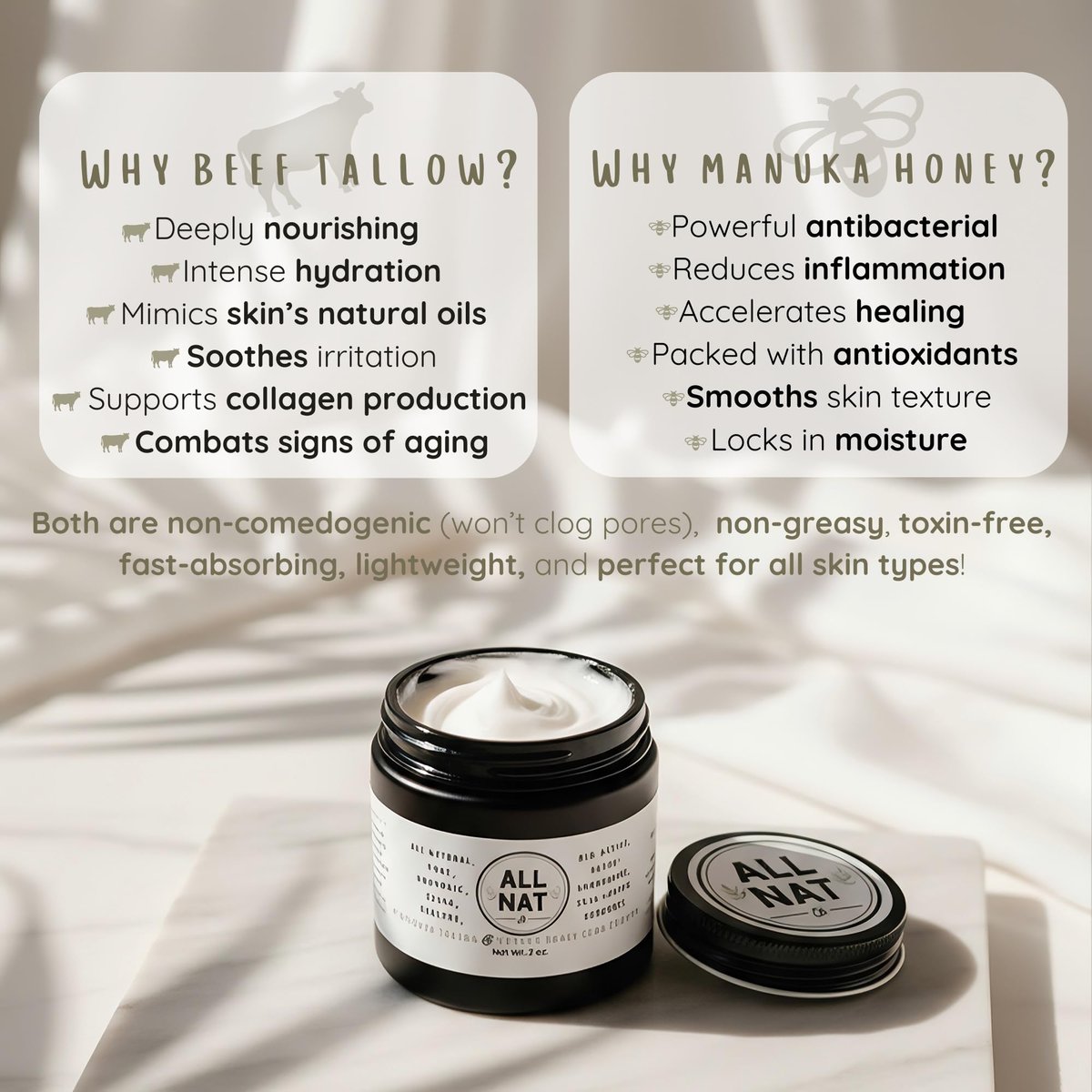 All Nat 7-Pack Whipped Grass-Fed Tallow Cream + Body Butter Sample Size Gift Set - .5 oz Travel Tins - SCENTED and Unscented - Hydrating, Clean Beauty Moisturizer for Sensitive Skin, Natural Skincare - görsel 9