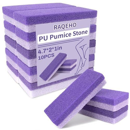 RAQEHO 10 Pumice Stone for Feet - Double Sided Purple Foot File for Callus Removal, Hard Skin Exfoliating, Pedicure Scrubber (Pack of 10)