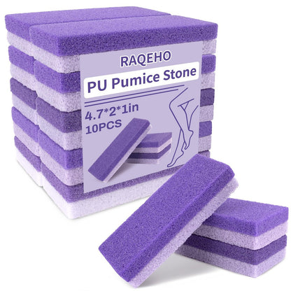RAQEHO 10 Pumice Stone for Feet - Double Sided Purple Foot File for Callus Removal, Hard Skin Exfoliating, Pedicure Scrubber (Pack of 10)