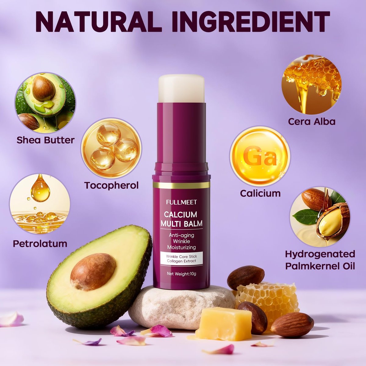 FullMeet Calcium Volume Multi Balm - Collagen All-in-One Moisturizing Stick for Eyes, Neck & Face (10g) Avelisse