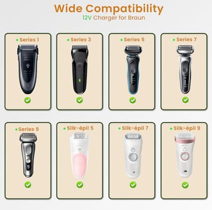 Newding Charger Cord Compatible with Braun Shaver Series 9 Pro 8 7 6 5 3, S9 S8 S7 S6 S5 S3 310s 3040s 5150cs 6120s 720s 7177cc 7185cc 8567cc 9597cc PL5137 IPL7219 SES9-030 SE7-041 SE5-011 12V 400mA Avelisse