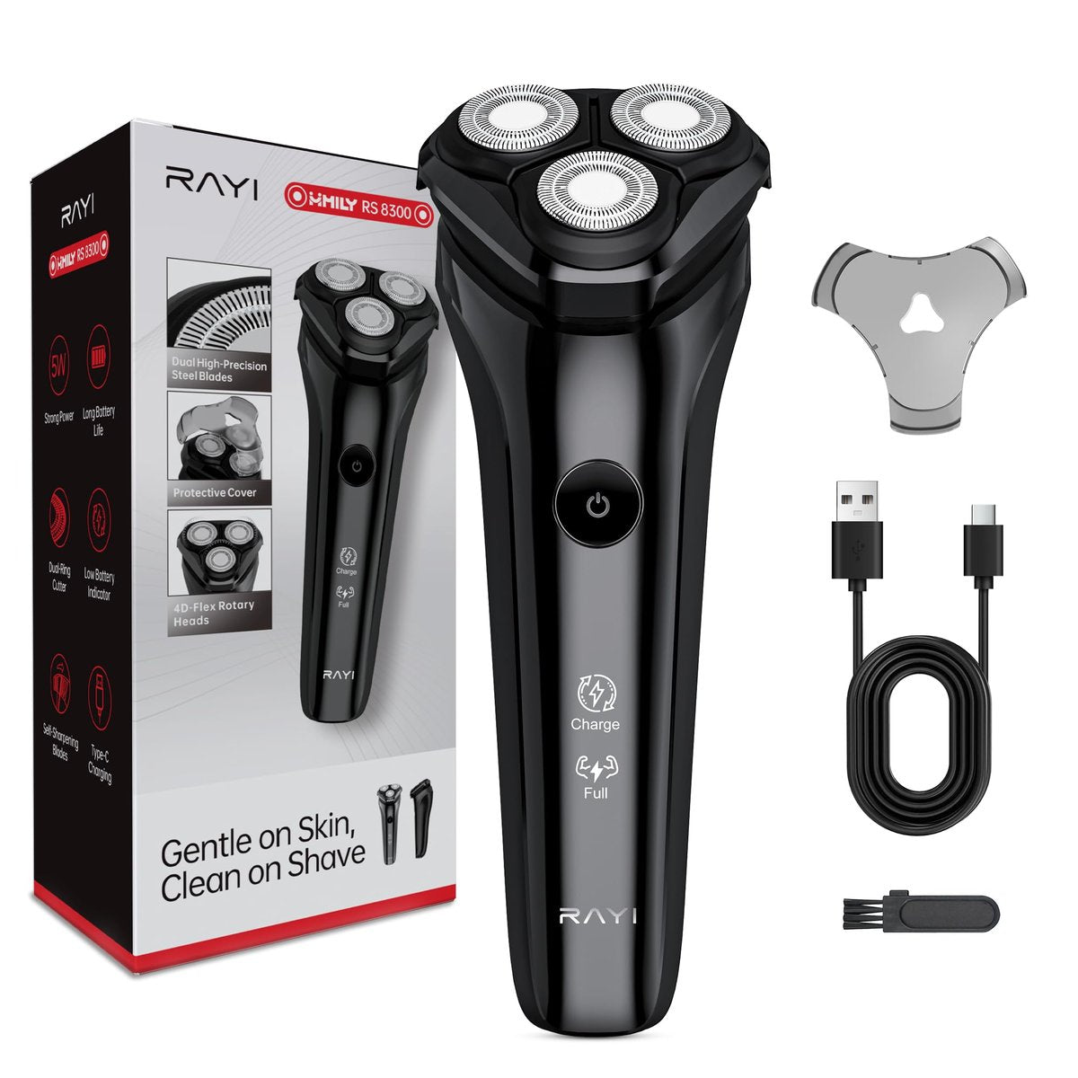 Electric Razor for Men, 90-Min Runtime, Type-C Fast Charging, Cordless Rotary Shaver with Stainless Steel 4D Blades, Low Noise, Portable Travel Foil Shaver - Black - görsel 1