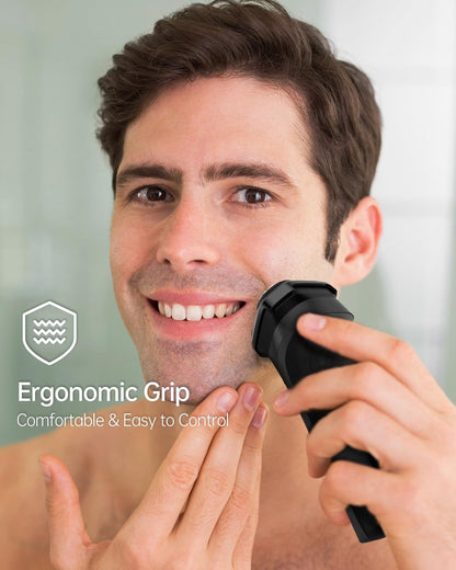 Electric Razor for Men, 90-Min Runtime, Type-C Fast Charging, Cordless Rotary Shaver with Stainless Steel 4D Blades, Low Noise, Portable Travel Foil Shaver - Black