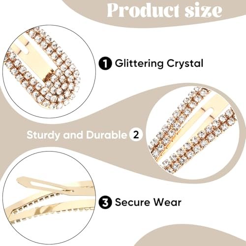 4 Pack Rhinestone Hair Clips - Gold Water Drop Crystal Snap Duckbill Hair Barrettes for Women Bridal Wedding Party Prom (2.36 Inch) - görsel 6