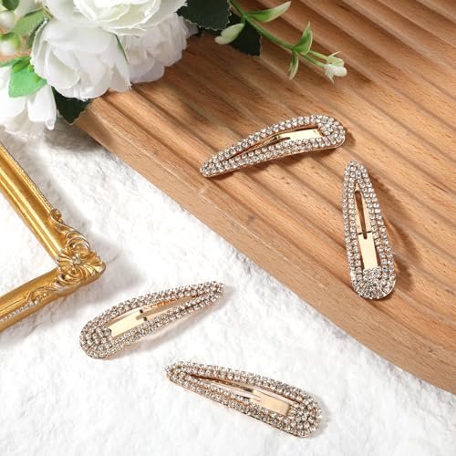 4 Pack Rhinestone Hair Clips - Gold Water Drop Crystal Snap Duckbill Hair Barrettes for Women Bridal Wedding Party Prom (2.36 Inch) - görsel 12