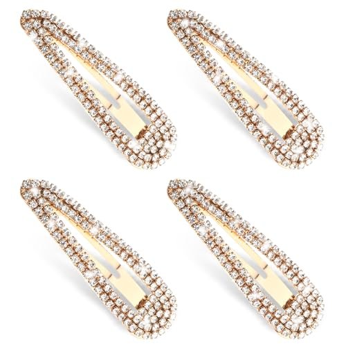 4 Pack Rhinestone Hair Clips - Gold Water Drop Crystal Snap Duckbill Hair Barrettes for Women Bridal Wedding Party Prom (2.36 Inch) - görsel 2