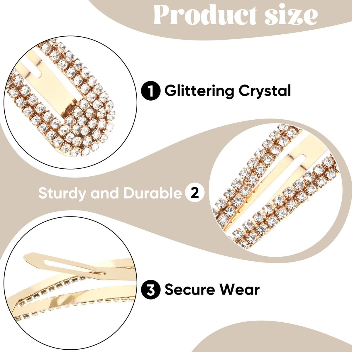 4 Pack Rhinestone Hair Clips - Gold Water Drop Crystal Snap Duckbill Hair Barrettes for Women Bridal Wedding Party Prom (2.36 Inch) - görsel 5