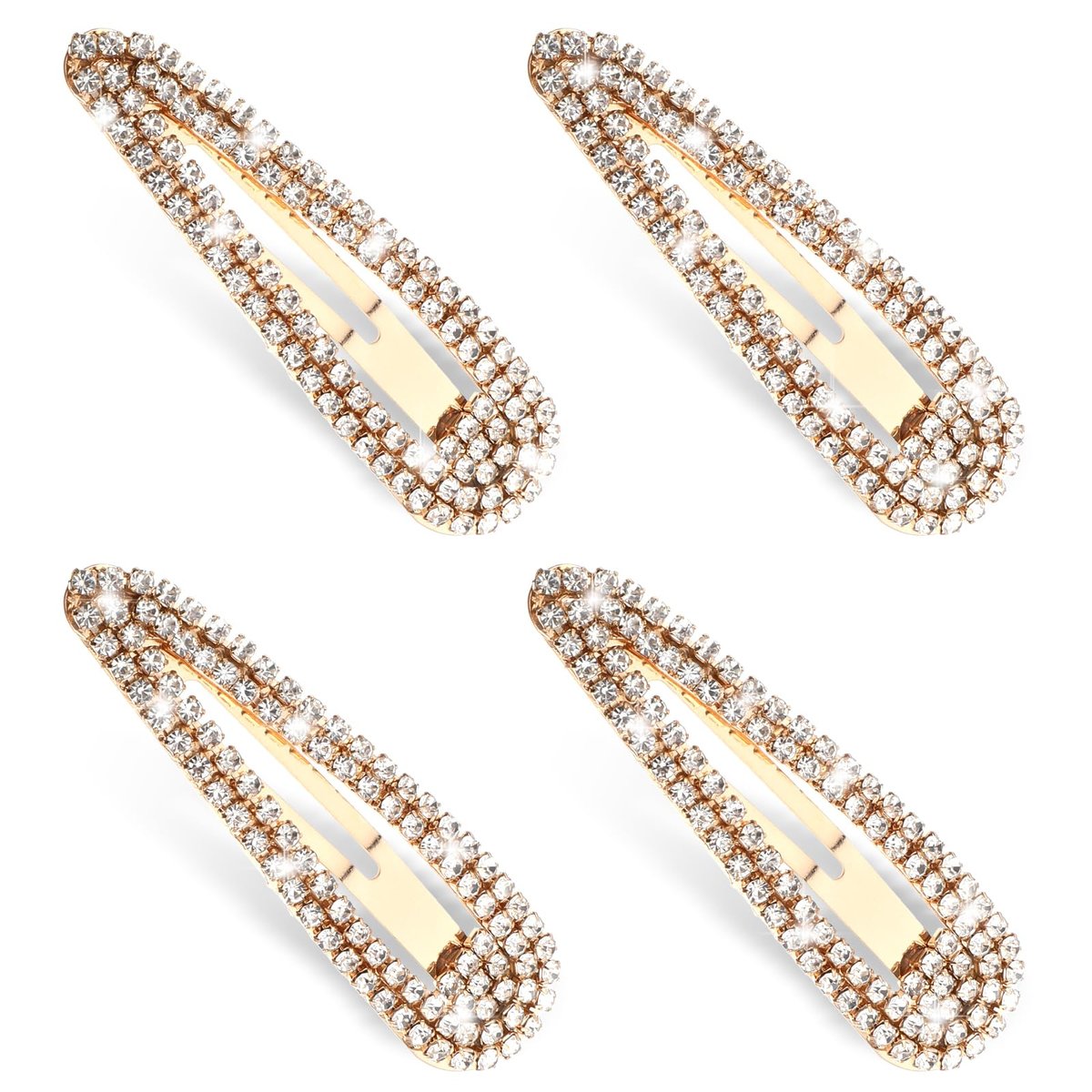 4 Pack Rhinestone Hair Clips - Gold Water Drop Crystal Snap Duckbill Hair Barrettes for Women Bridal Wedding Party Prom (2.36 Inch) - görsel 1
