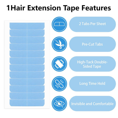 Opvixi Hair Extension Tape - 144 pcs Double Sided Strong Adhesive Tape Replacement, No-Residue, 0.3 x 1.6 inch per Piece