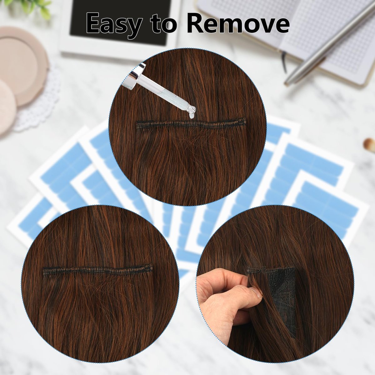 Opvixi Hair Extension Tape - 144 pcs Double Sided Strong Adhesive Tape Replacement, No-Residue, 0.3 x 1.6 inch per Piece - görsel 11
