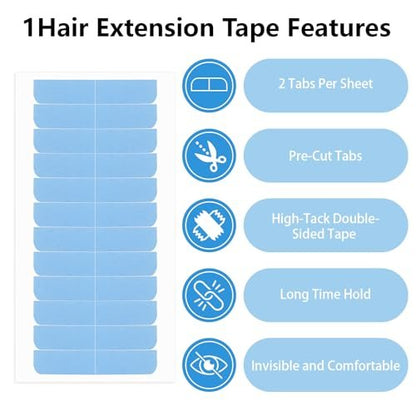 Opvixi Hair Extension Tape - 144 pcs Double Sided Strong Adhesive Tape Replacement, No-Residue, 0.3 x 1.6 inch per Piece