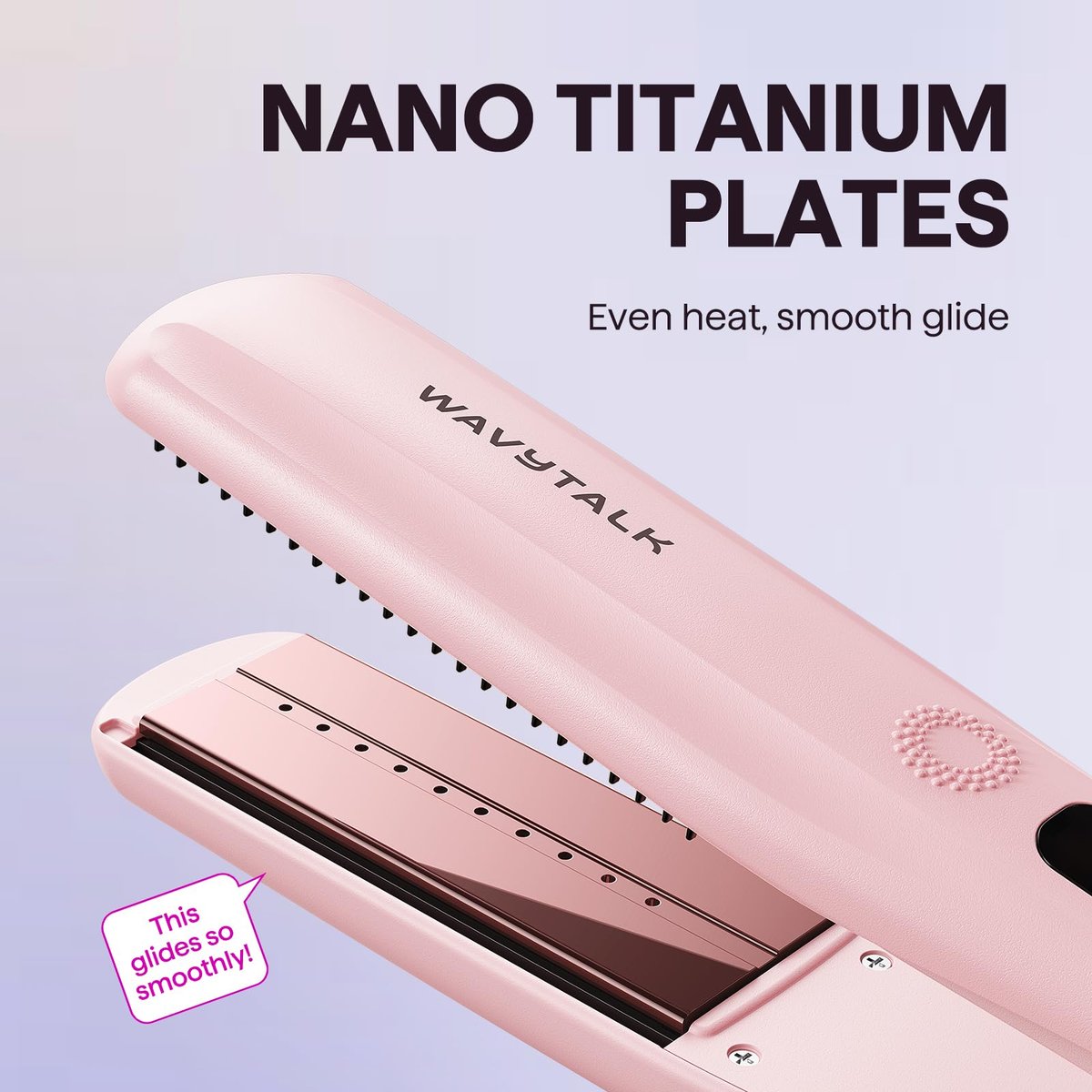 Wavytalk Steam Hair Straightener | Steam Sesh | Nano Titanium Flat Iron with Detachable Comb | Sakura Pink Avelisse
