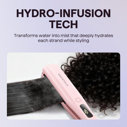 Wavytalk Steam Hair Straightener | Steam Sesh | Nano Titanium Flat Iron with Detachable Comb | Sakura Pink Avelisse