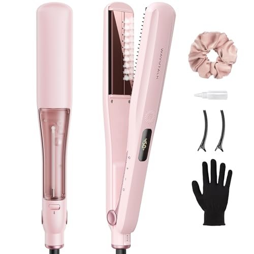 Wavytalk Steam Hair Straightener | Steam Sesh | Nano Titanium Flat Iron with Detachable Comb | Sakura Pink Avelisse
