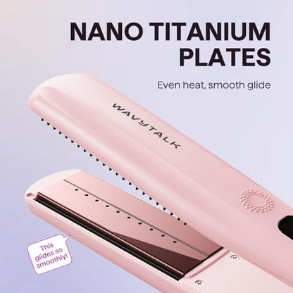 Wavytalk Steam Hair Straightener | Steam Sesh | Nano Titanium Flat Iron with Detachable Comb | Sakura Pink Avelisse