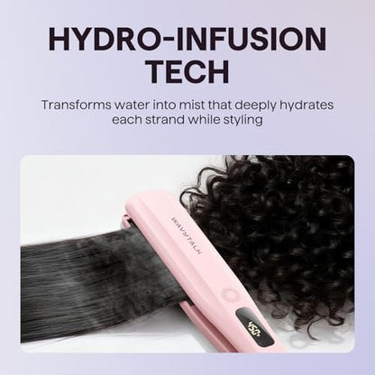 Wavytalk Steam Hair Straightener | Steam Sesh | Nano Titanium Flat Iron with Detachable Comb | Sakura Pink Avelisse