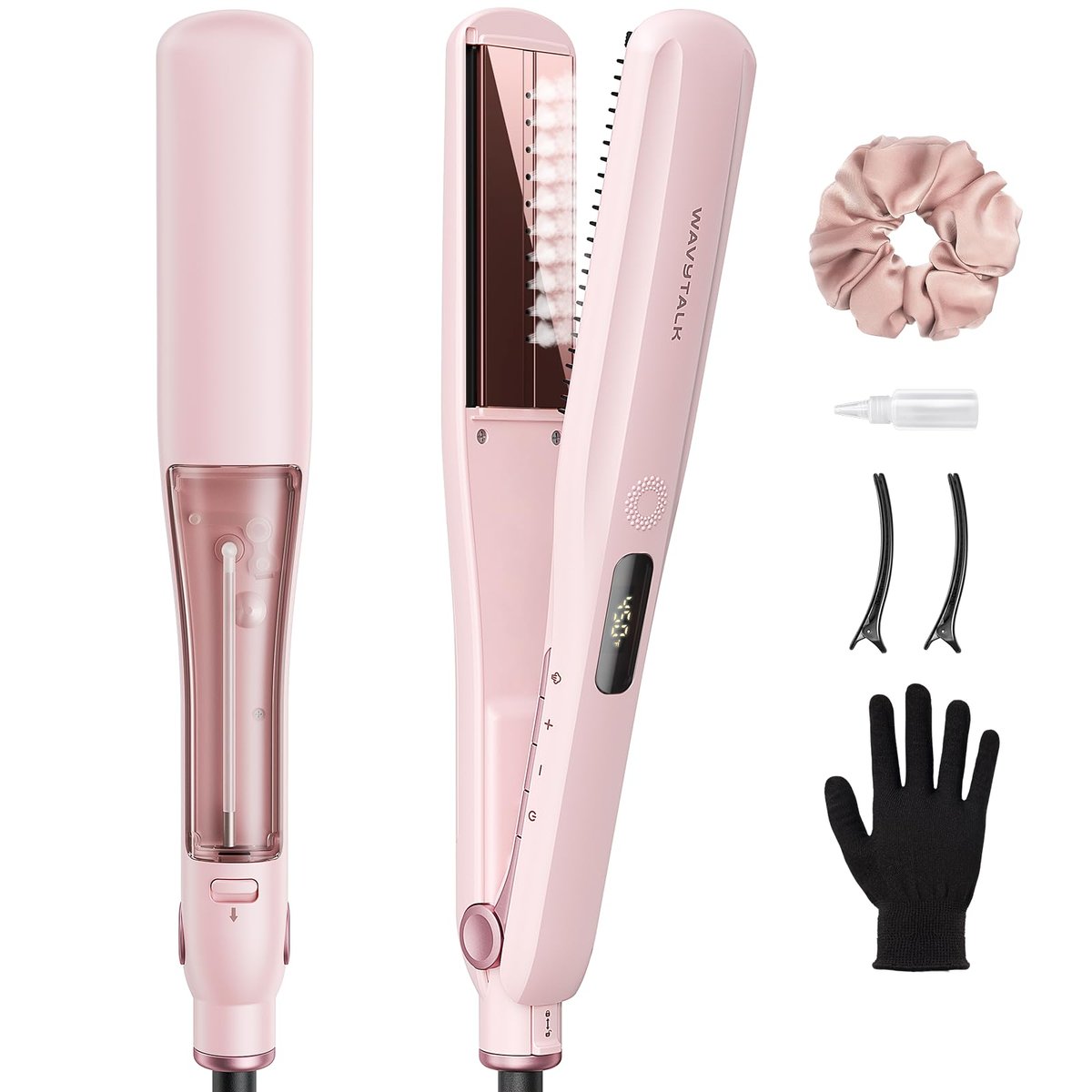 Wavytalk Steam Hair Straightener | Steam Sesh | Nano Titanium Flat Iron with Detachable Comb | Sakura Pink Avelisse