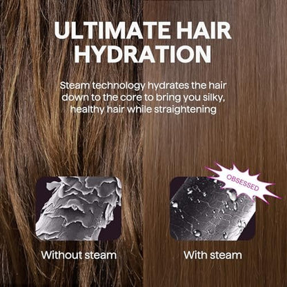Wavytalk Steam Hair Straightener | Steam Sesh | Nano Titanium Flat Iron with Detachable Comb | Sakura Pink Avelisse