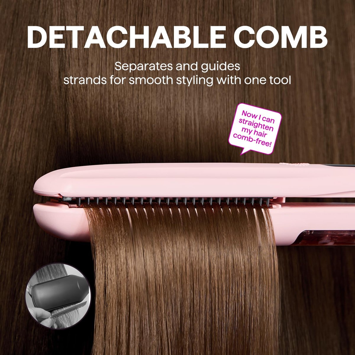 Wavytalk Steam Hair Straightener | Steam Sesh | Nano Titanium Flat Iron with Detachable Comb | Sakura Pink Avelisse