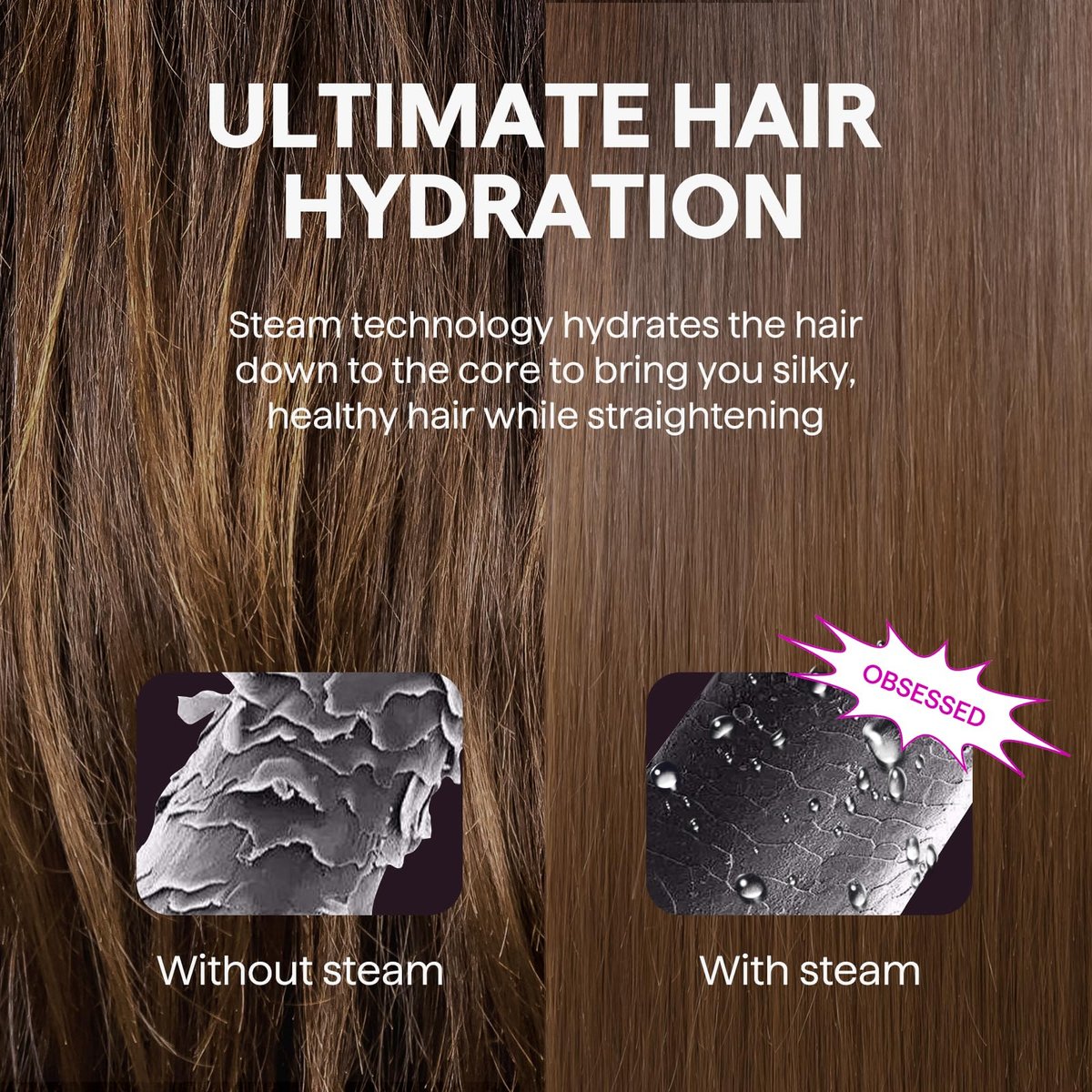 Wavytalk Steam Hair Straightener | Steam Sesh | Nano Titanium Flat Iron with Detachable Comb | Sakura Pink Avelisse