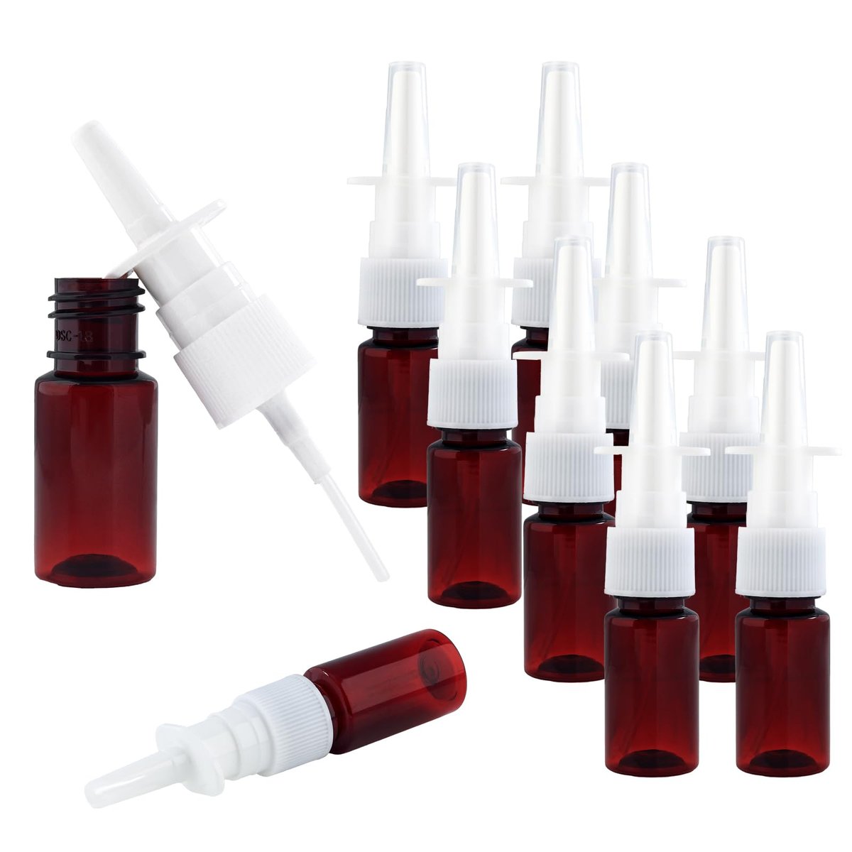 Clofiak 10-Pack 10ml Nasal Spray Bottles - Fine Mist Atomizer, Reusable Empty Sprayer for Wound Disinfectant, Perfume, Essential Oils (Brown, 0.35oz) - görsel 1