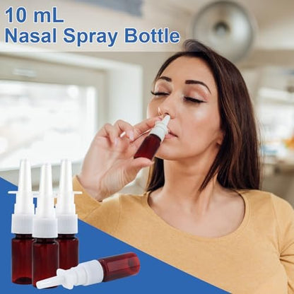 Clofiak 10-Pack 10ml Nasal Spray Bottles - Fine Mist Atomizer, Reusable Empty Sprayer for Wound Disinfectant, Perfume, Essential Oils (Brown, 0.35oz)
