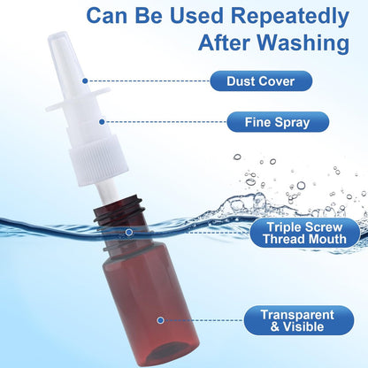 Clofiak 10-Pack 10ml Nasal Spray Bottles - Fine Mist Atomizer, Reusable Empty Sprayer for Wound Disinfectant, Perfume, Essential Oils (Brown, 0.35oz)