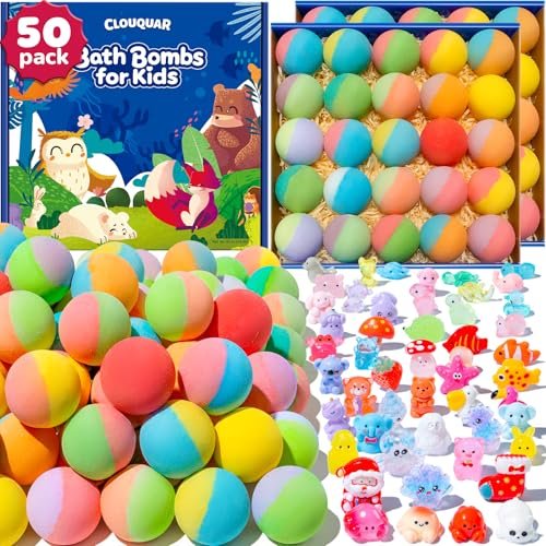 50 Pack Bath Bombs for Kids with Surprise Inside, Glow-in-The-Dark Toys, Natural Kid-Safe Handmade Fizzy Bath Balls, Fun Gift Set for Boys & Girls, Great for Christmas or 2025 Advent Calendar Avelisse