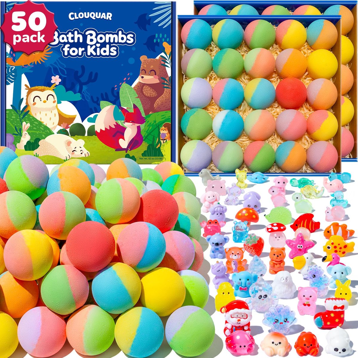 50 Pack Bath Bombs for Kids with Surprise Inside, Glow-in-The-Dark Toys, Natural Kid-Safe Handmade Fizzy Bath Balls, Fun Gift Set for Boys & Girls, Great for Christmas or 2025 Advent Calendar Avelisse