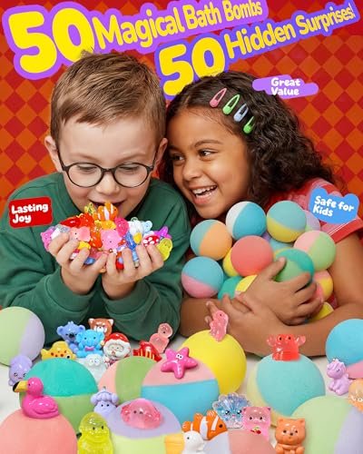 50 Pack Bath Bombs for Kids with Surprise Inside, Glow-in-The-Dark Toys, Natural Kid-Safe Handmade Fizzy Bath Balls, Fun Gift Set for Boys & Girls, Great for Christmas or 2025 Advent Calendar Avelisse