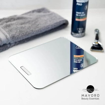 Mavoro 7x9 Shaving Mirror for Shower – Unbreakable Acrylic, Fog-Resistant, Frameless Design with 3M Adhesive Hook Avelisse