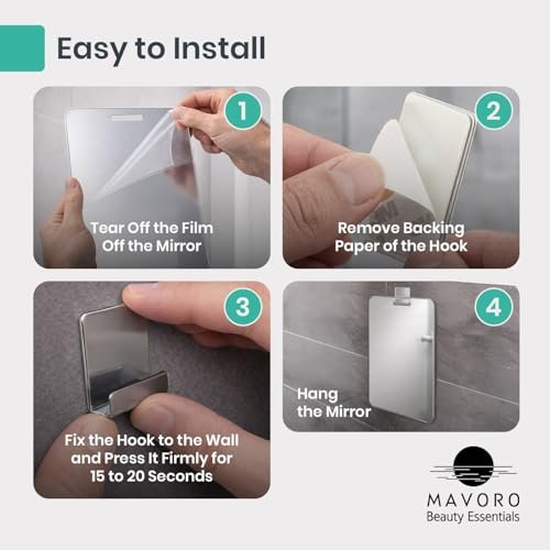 Mavoro 7x9 Shaving Mirror for Shower – Unbreakable Acrylic, Fog-Resistant, Frameless Design with 3M Adhesive Hook Avelisse