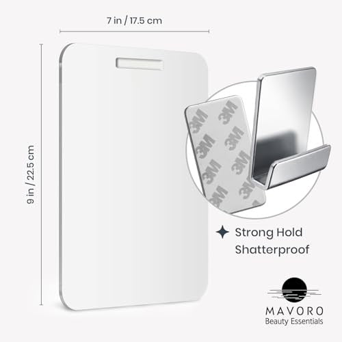 Mavoro 7x9 Shaving Mirror for Shower – Unbreakable Acrylic, Fog-Resistant, Frameless Design with 3M Adhesive Hook Avelisse