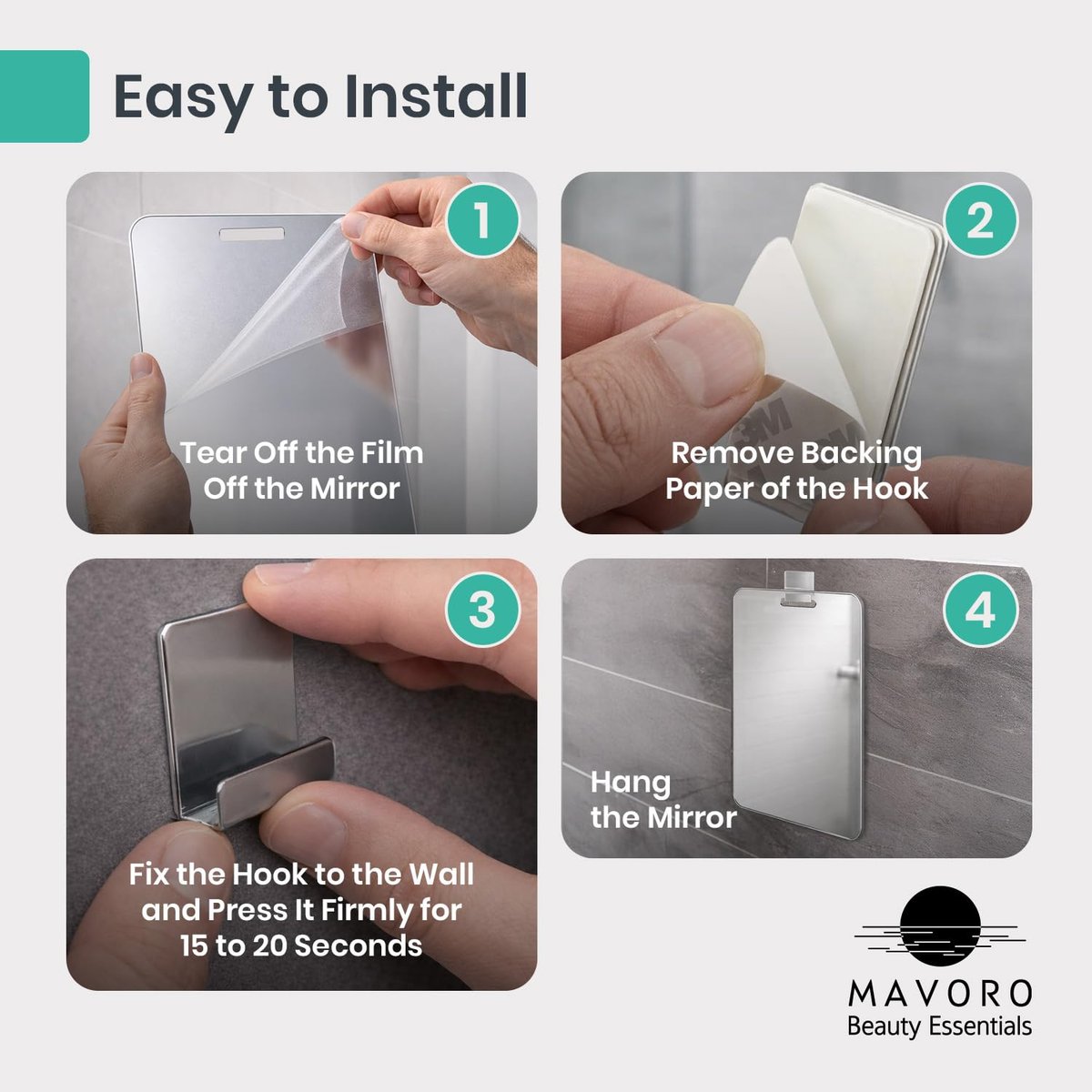 Mavoro 7x9 Shaving Mirror for Shower – Unbreakable Acrylic, Fog-Resistant, Frameless Design with 3M Adhesive Hook Avelisse