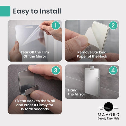 Mavoro 7x9 Shaving Mirror for Shower – Unbreakable Acrylic, Fog-Resistant, Frameless Design with 3M Adhesive Hook Avelisse