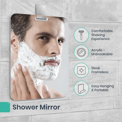 Mavoro 7x9 Shaving Mirror for Shower – Unbreakable Acrylic, Fog-Resistant, Frameless Design with 3M Adhesive Hook Avelisse
