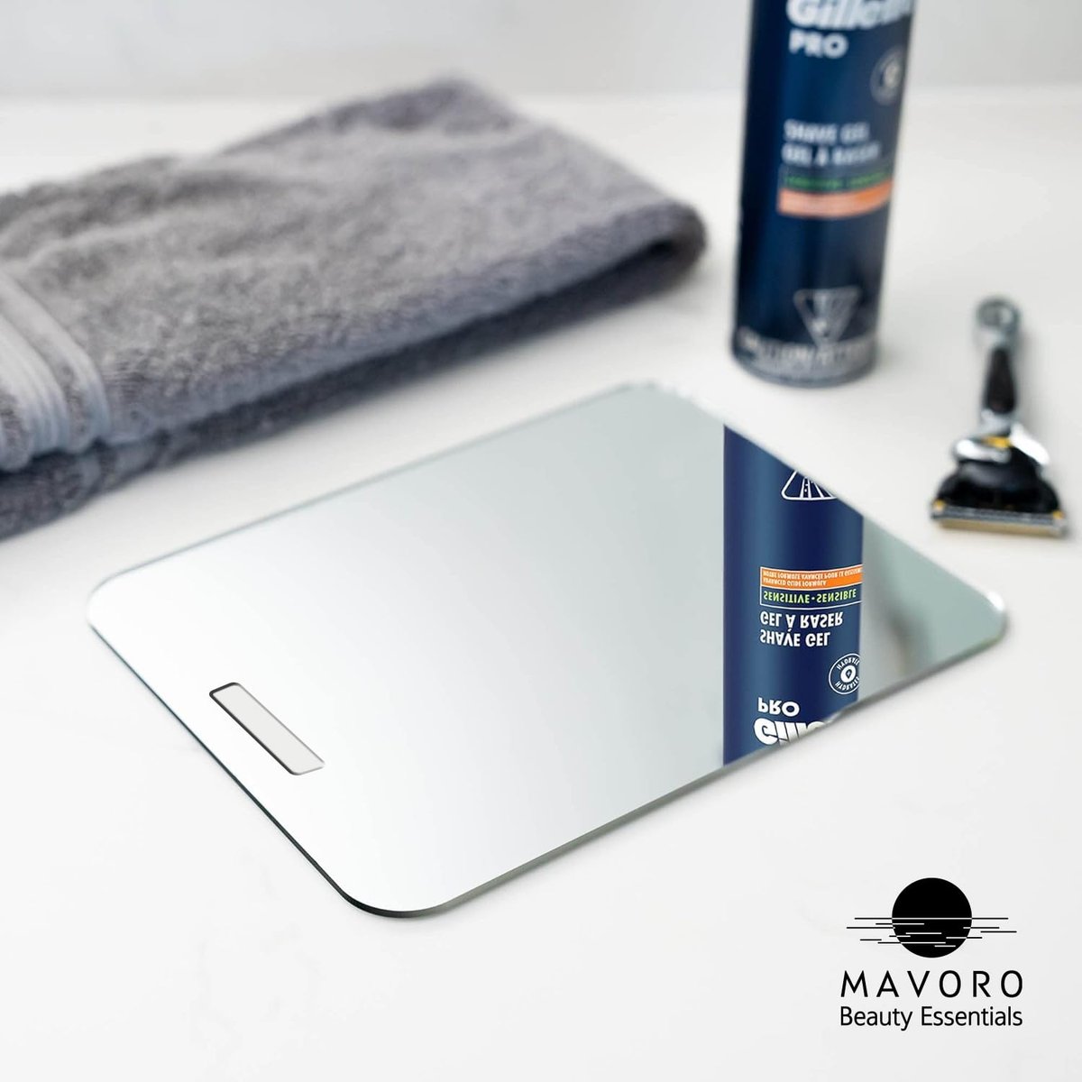 Mavoro 7x9 Shaving Mirror for Shower – Unbreakable Acrylic, Fog-Resistant, Frameless Design with 3M Adhesive Hook Avelisse