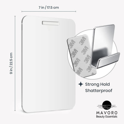 Mavoro 7x9 Shaving Mirror for Shower – Unbreakable Acrylic, Fog-Resistant, Frameless Design with 3M Adhesive Hook Avelisse