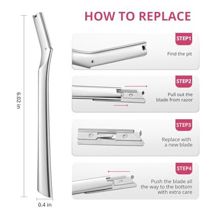 Mistfree Dermaplane Razor for Women & Men – Professional Metal Dermaplaning Tool with 12 Refill Blades, Reusable Face Razor for Exfoliation & Peach Fuzz Removal