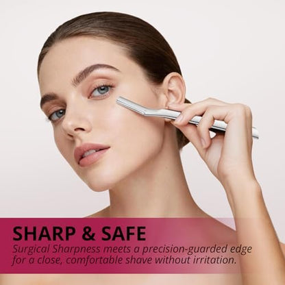 Mistfree Dermaplane Razor for Women & Men – Professional Metal Dermaplaning Tool with 12 Refill Blades, Reusable Face Razor for Exfoliation & Peach Fuzz Removal