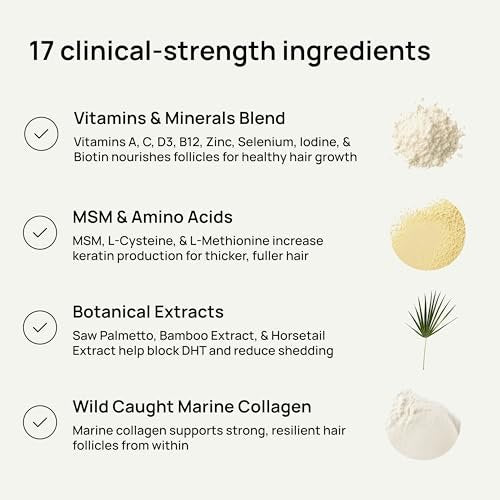 Lunos Grow Hair Growth Supplements - 17 Ingredient Hair Vitamins with Biotin, Saw Palmetto & Marine Collagen - 1 Month Supply Avelisse