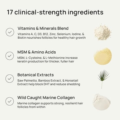 Lunos Grow Hair Growth Supplements - 17 Ingredient Hair Vitamins with Biotin, Saw Palmetto & Marine Collagen - 1 Month Supply Avelisse