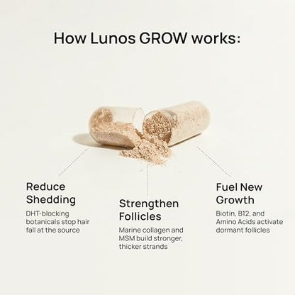 Lunos Grow Hair Growth Supplements - 17 Ingredient Hair Vitamins with Biotin, Saw Palmetto & Marine Collagen - 1 Month Supply Avelisse