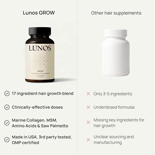 Lunos Grow Hair Growth Supplements - 17 Ingredient Hair Vitamins with Biotin, Saw Palmetto & Marine Collagen - 1 Month Supply Avelisse