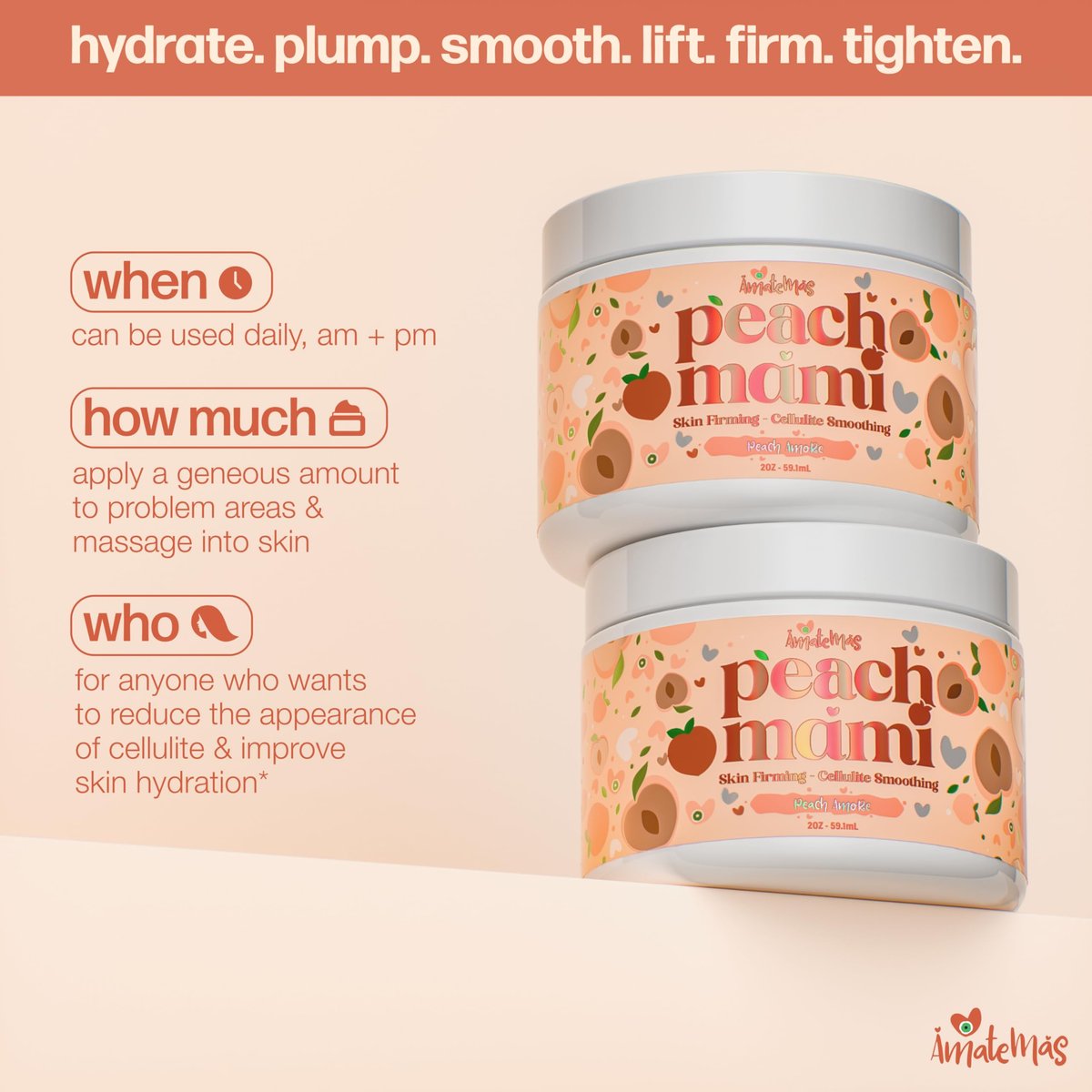 Amatemas Peach Mami Firming Body Cream – Hydrating Saggy Skin Tightening Cream & Anti Cellulite Lotion for Legs, Thighs, Hips, Arms, Belly, Bum – Lightweight, Quick-Absorbing Formula – 2 oz Avelisse