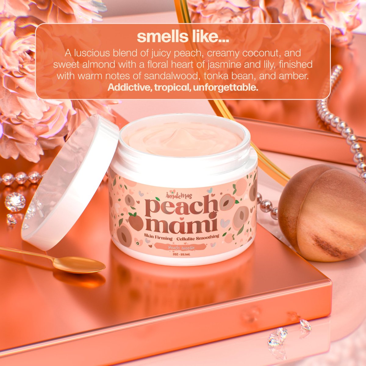 Amatemas Peach Mami Firming Body Cream – Hydrating Saggy Skin Tightening Cream & Anti Cellulite Lotion for Legs, Thighs, Hips, Arms, Belly, Bum – Lightweight, Quick-Absorbing Formula – 2 oz Avelisse
