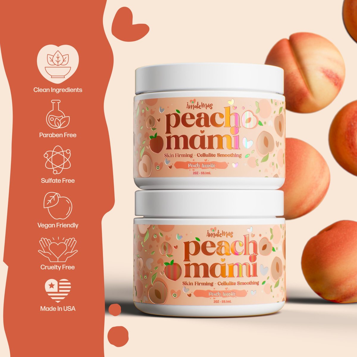 Amatemas Peach Mami Firming Body Cream – Hydrating Saggy Skin Tightening Cream & Anti Cellulite Lotion for Legs, Thighs, Hips, Arms, Belly, Bum – Lightweight, Quick-Absorbing Formula – 2 oz Avelisse