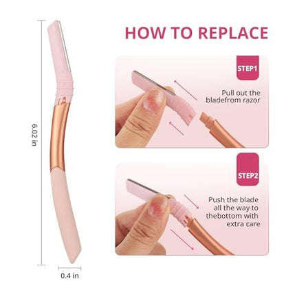 Mistfree Dermaplane Razor for Women Face – Reusable Handle with 10 Refill Blades, Professional Dermaplaning Tool for Exfoliation, Peach Fuzz Removal & Eyebrow Shaping (Pink) Avelisse