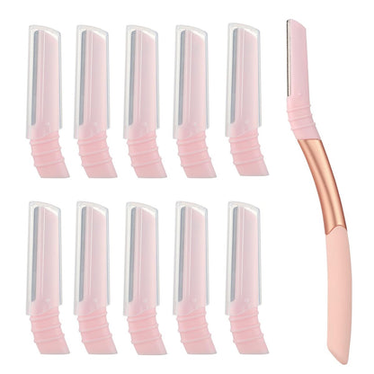Mistfree Dermaplane Razor for Women Face – Reusable Handle with 10 Refill Blades, Professional Dermaplaning Tool for Exfoliation, Peach Fuzz Removal & Eyebrow Shaping (Pink) Avelisse